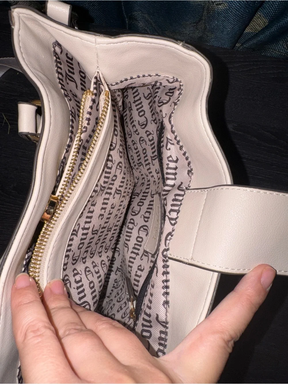 Juicy Couture Ivory Embossed Satchel with Crystal Logo